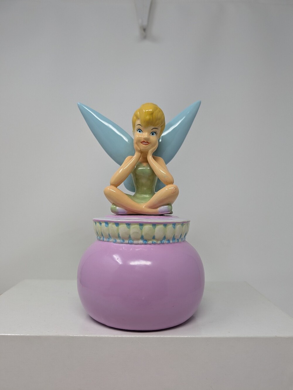 Disney Ceramic TinkerBell With Wings Piggy Bank Coin Bank With Plug By Enesco